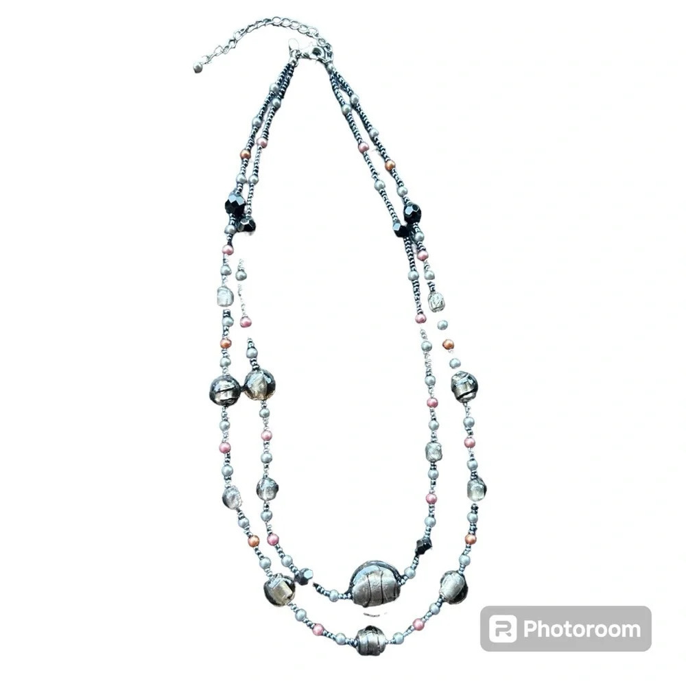 Premier Designs “Verona” Multi Color Glass Swirl Foil Bead Double Strand Retired